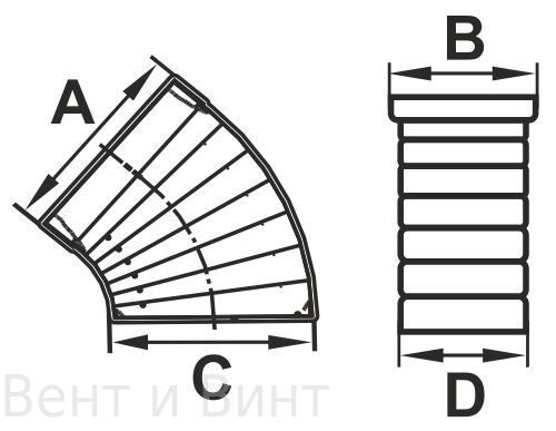 Колено разноугловое горизонтальное плоское КРП (тех харак)